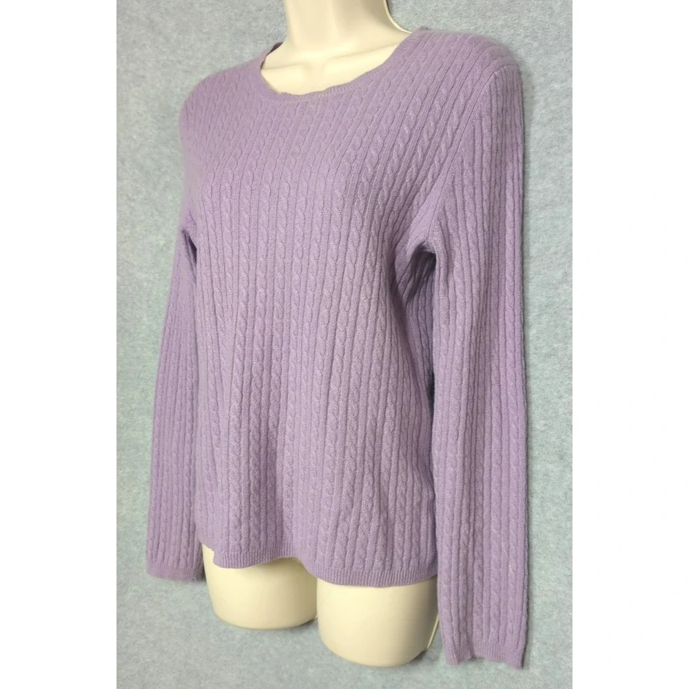 Vtg Anne Klein 100% Cashmere Sweater M Lavender Cable Knit Hong Kong Classic